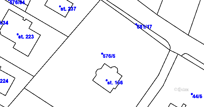 Parcela st. 576/5 v KÚ Kvítkov u Modlan, Katastrální mapa
