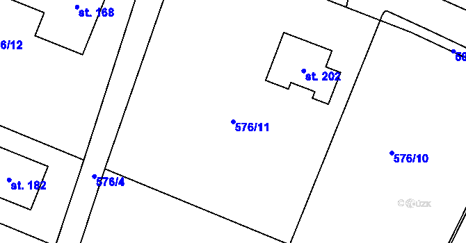 Parcela st. 576/11 v KÚ Kvítkov u Modlan, Katastrální mapa