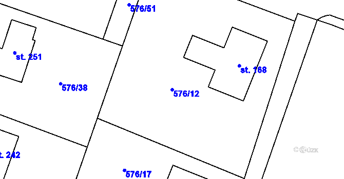 Parcela st. 576/12 v KÚ Kvítkov u Modlan, Katastrální mapa
