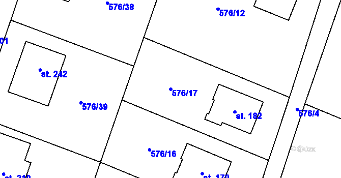Parcela st. 576/17 v KÚ Kvítkov u Modlan, Katastrální mapa