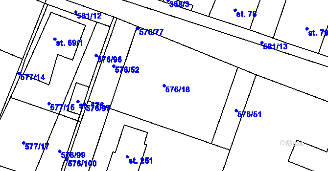 Parcela st. 576/18 v KÚ Kvítkov u Modlan, Katastrální mapa