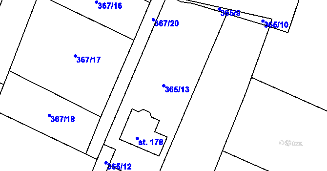 Parcela st. 365/13 v KÚ Kvítkov u Modlan, Katastrální mapa