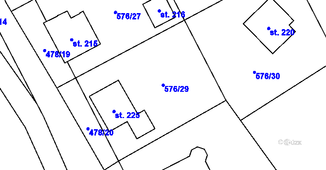 Parcela st. 576/29 v KÚ Kvítkov u Modlan, Katastrální mapa