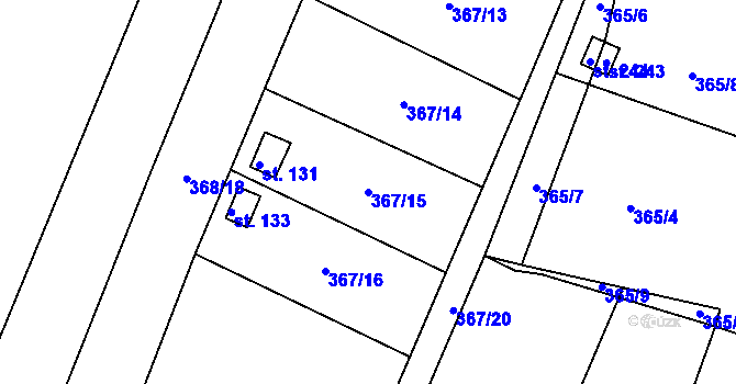 Parcela st. 367/15 v KÚ Kvítkov u Modlan, Katastrální mapa