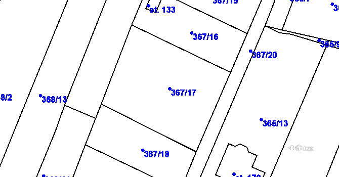 Parcela st. 367/17 v KÚ Kvítkov u Modlan, Katastrální mapa