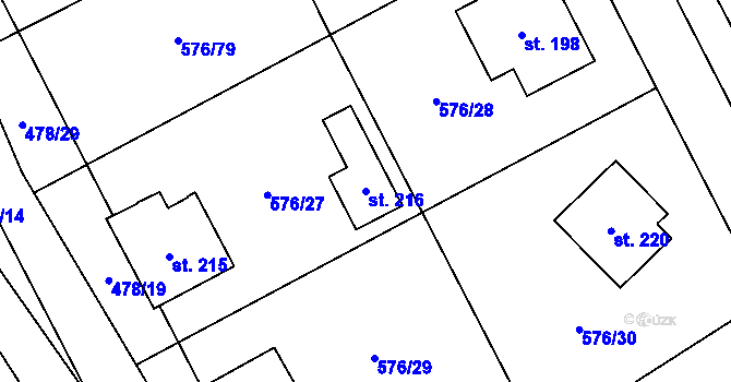 Parcela st. 216 v KÚ Kvítkov u Modlan, Katastrální mapa