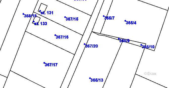 Parcela st. 367/20 v KÚ Kvítkov u Modlan, Katastrální mapa