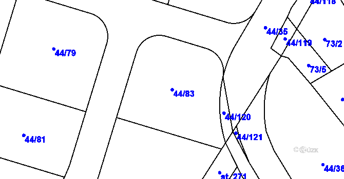Parcela st. 44/83 v KÚ Kvítkov u Modlan, Katastrální mapa