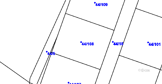 Parcela st. 44/108 v KÚ Kvítkov u Modlan, Katastrální mapa