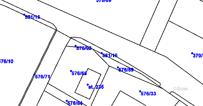Parcela st. 581/16 v KÚ Kvítkov u Modlan, Katastrální mapa