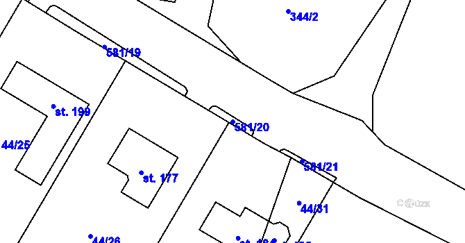 Parcela st. 581/20 v KÚ Kvítkov u Modlan, Katastrální mapa