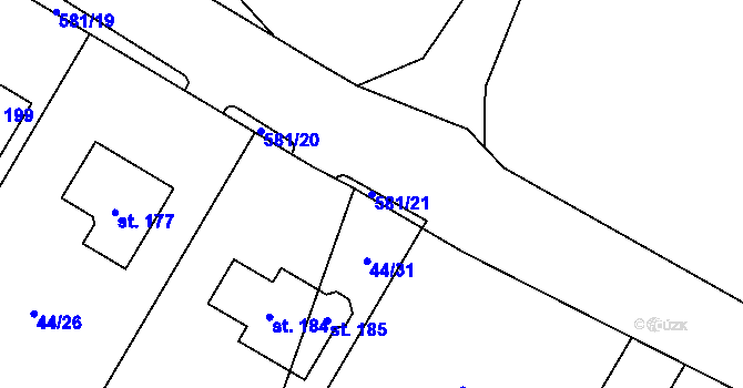 Parcela st. 581/21 v KÚ Kvítkov u Modlan, Katastrální mapa
