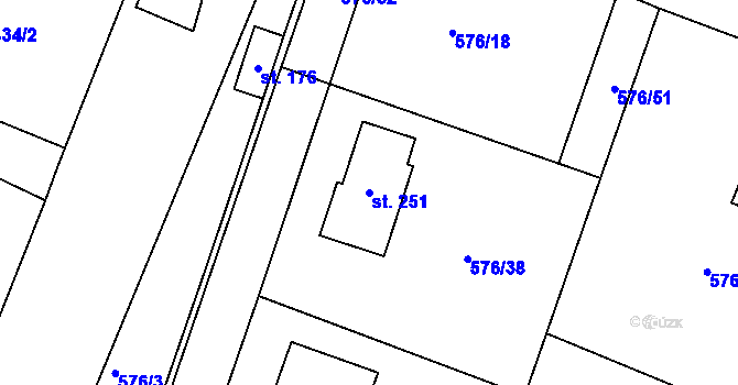 Parcela st. 251 v KÚ Kvítkov u Modlan, Katastrální mapa