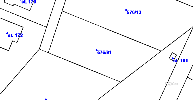 Parcela st. 576/91 v KÚ Kvítkov u Modlan, Katastrální mapa