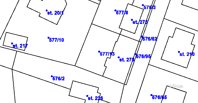 Parcela st. 577/13 v KÚ Kvítkov u Modlan, Katastrální mapa