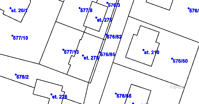 Parcela st. 576/95 v KÚ Kvítkov u Modlan, Katastrální mapa