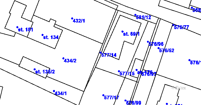 Parcela st. 577/14 v KÚ Kvítkov u Modlan, Katastrální mapa