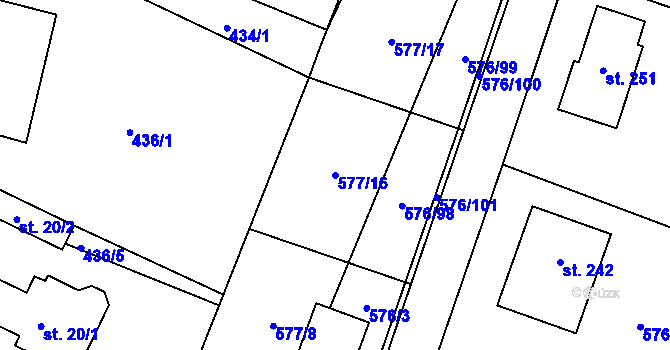 Parcela st. 577/16 v KÚ Kvítkov u Modlan, Katastrální mapa
