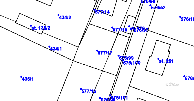 Parcela st. 577/17 v KÚ Kvítkov u Modlan, Katastrální mapa