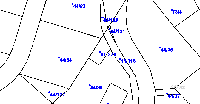 Parcela st. 271 v KÚ Kvítkov u Modlan, Katastrální mapa
