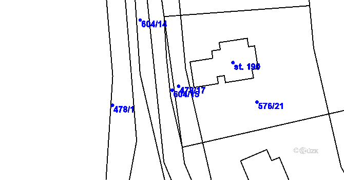 Parcela st. 604/15 v KÚ Kvítkov u Modlan, Katastrální mapa