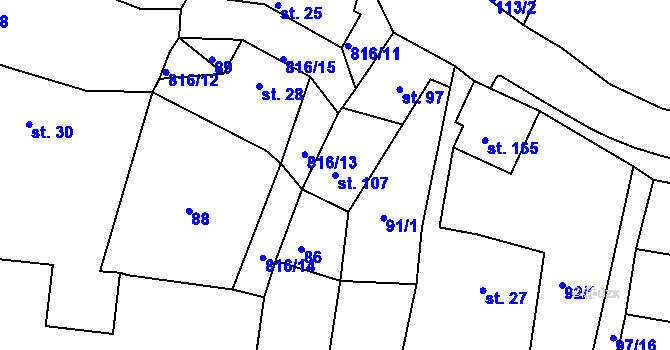 Parcela st. 107 v KÚ Modlany, Katastrální mapa
