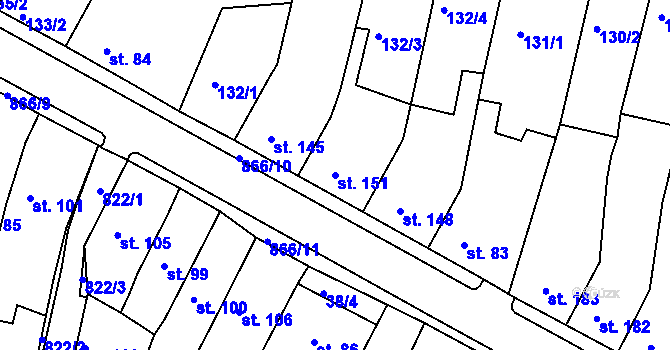 Parcela st. 151 v KÚ Modlany, Katastrální mapa