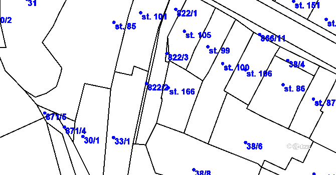 Parcela st. 166 v KÚ Modlany, Katastrální mapa