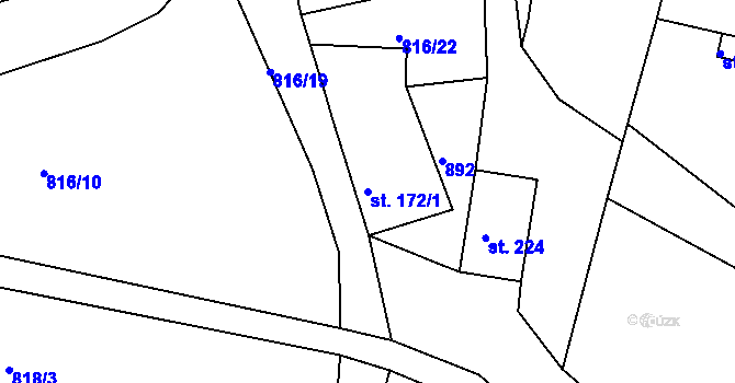 Parcela st. 172/1 v KÚ Modlany, Katastrální mapa