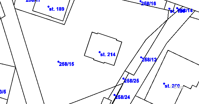 Parcela st. 214 v KÚ Modlany, Katastrální mapa