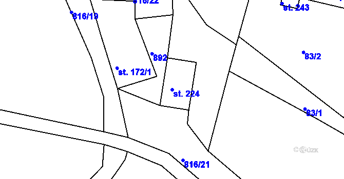 Parcela st. 224 v KÚ Modlany, Katastrální mapa