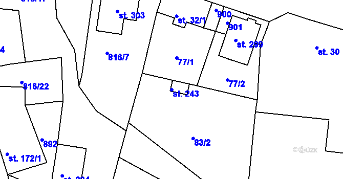 Parcela st. 243 v KÚ Modlany, Katastrální mapa