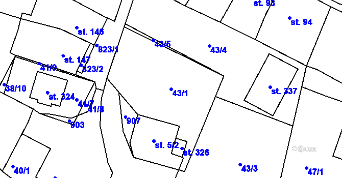 Parcela st. 43/1 v KÚ Modlany, Katastrální mapa