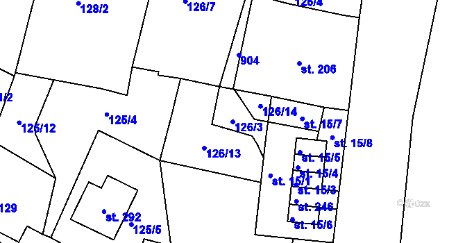Parcela st. 126/3 v KÚ Modlany, Katastrální mapa