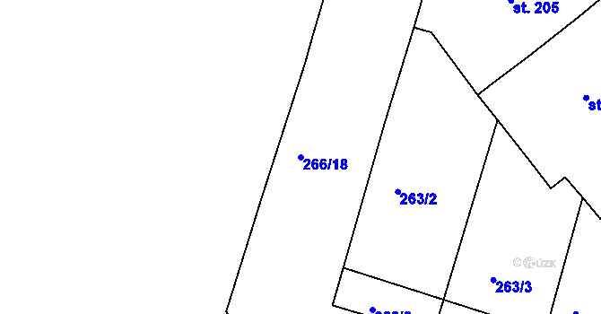 Parcela st. 266/18 v KÚ Modlany, Katastrální mapa