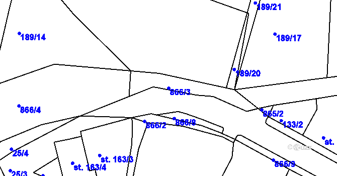Parcela st. 866/3 v KÚ Modlany, Katastrální mapa