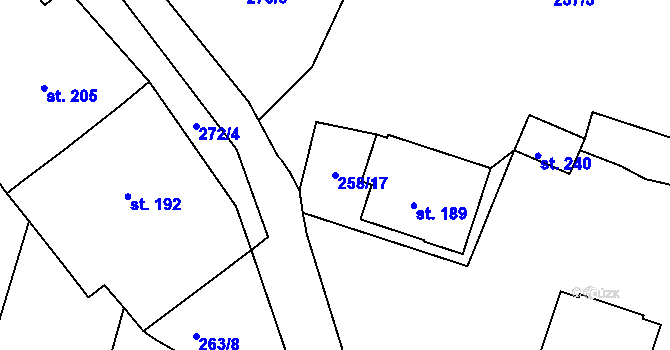 Parcela st. 258/17 v KÚ Modlany, Katastrální mapa