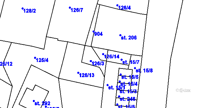 Parcela st. 126/14 v KÚ Modlany, Katastrální mapa