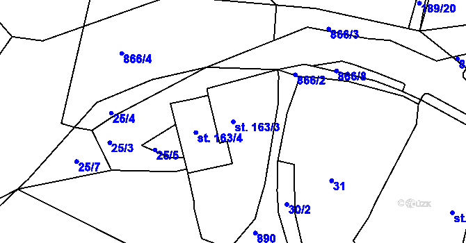 Parcela st. 163/3 v KÚ Modlany, Katastrální mapa