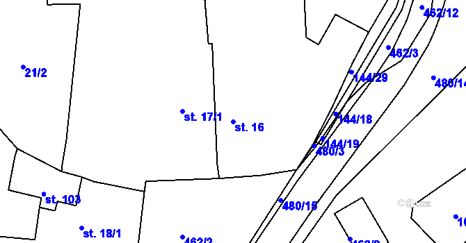 Parcela st. 16 v KÚ Věšťany, Katastrální mapa