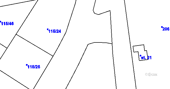 Parcela st. 115/5 v KÚ Žichlice u Modlan, Katastrální mapa