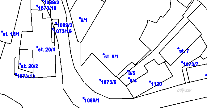 Parcela st. 9/1 v KÚ Modlešovice, Katastrální mapa