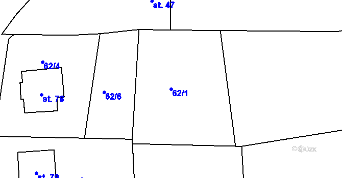 Parcela st. 62/1 v KÚ Modlešovice, Katastrální mapa