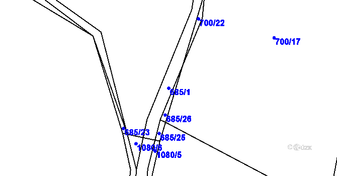 Parcela st. 685/1 v KÚ Modlešovice, Katastrální mapa
