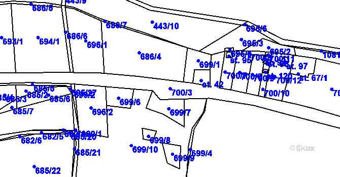 Parcela st. 700/3 v KÚ Modlešovice, Katastrální mapa