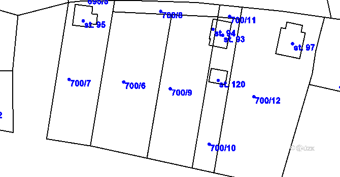Parcela st. 700/9 v KÚ Modlešovice, Katastrální mapa