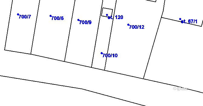 Parcela st. 700/10 v KÚ Modlešovice, Katastrální mapa