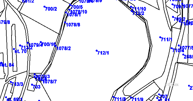 Parcela st. 712/1 v KÚ Modlešovice, Katastrální mapa
