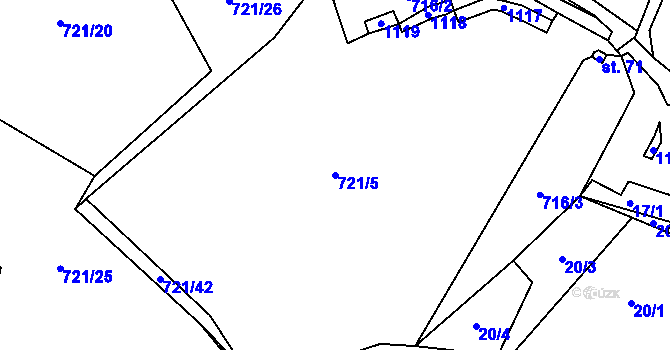Parcela st. 721/5 v KÚ Modlešovice, Katastrální mapa