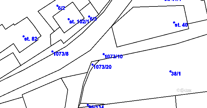 Parcela st. 1073/10 v KÚ Modlešovice, Katastrální mapa